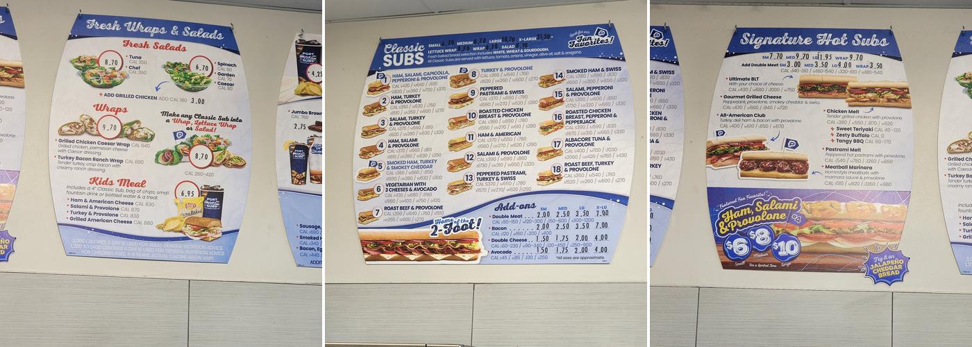 Port of Subs Menu