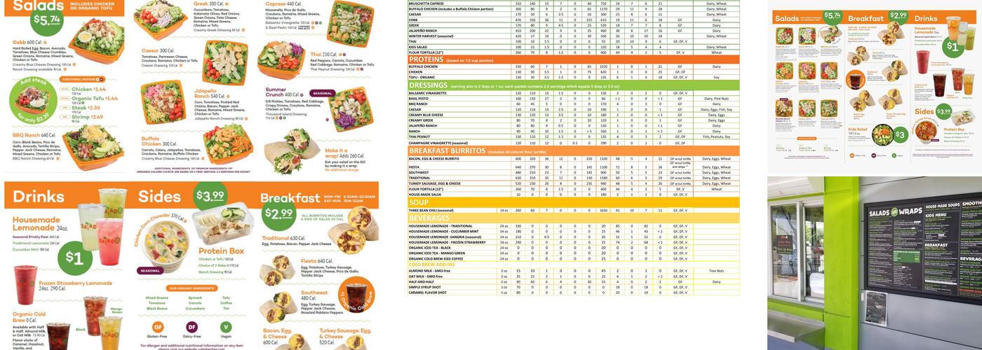 Salad and Go Menu