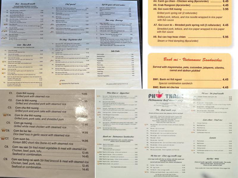 Pho Thanh Menu