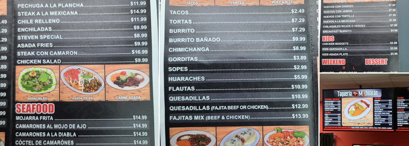 Taqueria Michoacán Springdale Menu