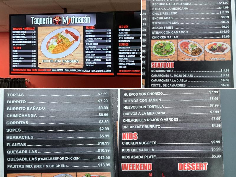 Taqueria Michoacán Springdale Menu