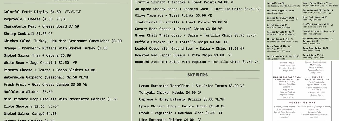 Catering Unlimited Menu