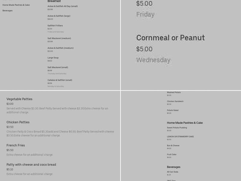 Harvey's Kitchen LLC Menu