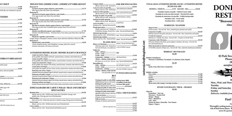 DONDE JULIO RESTAURANT Menu