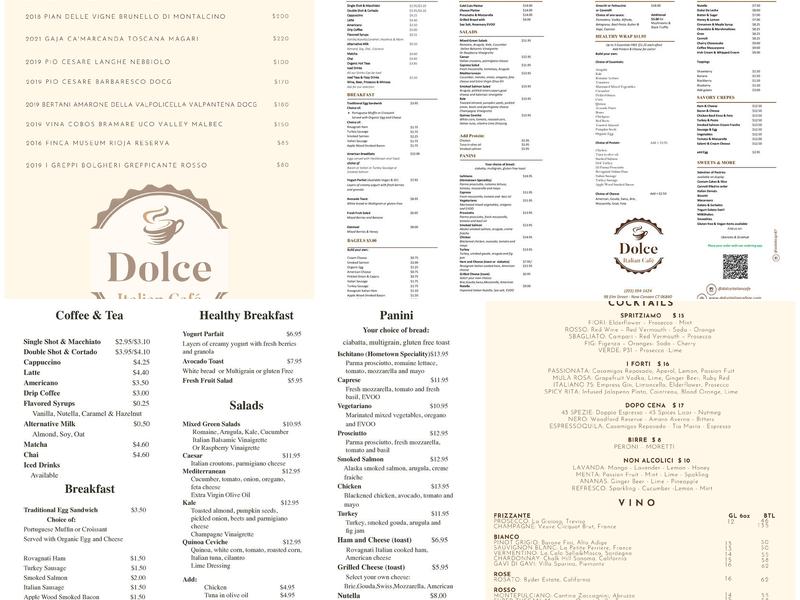 Dolce Italian Café Menu