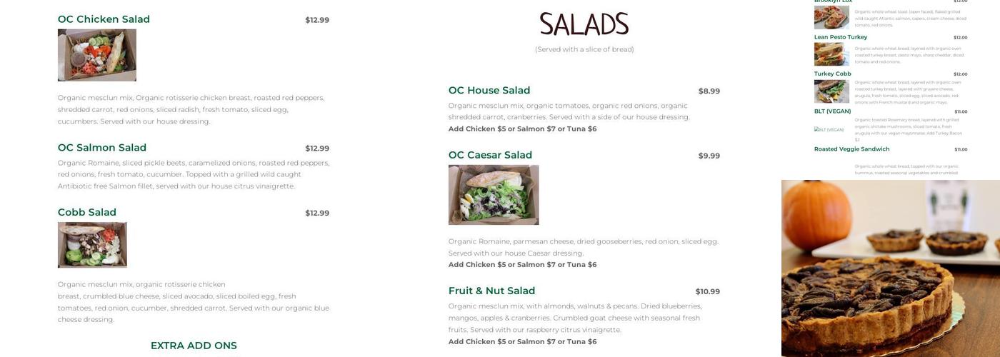 OC Organic Kitchen Menu