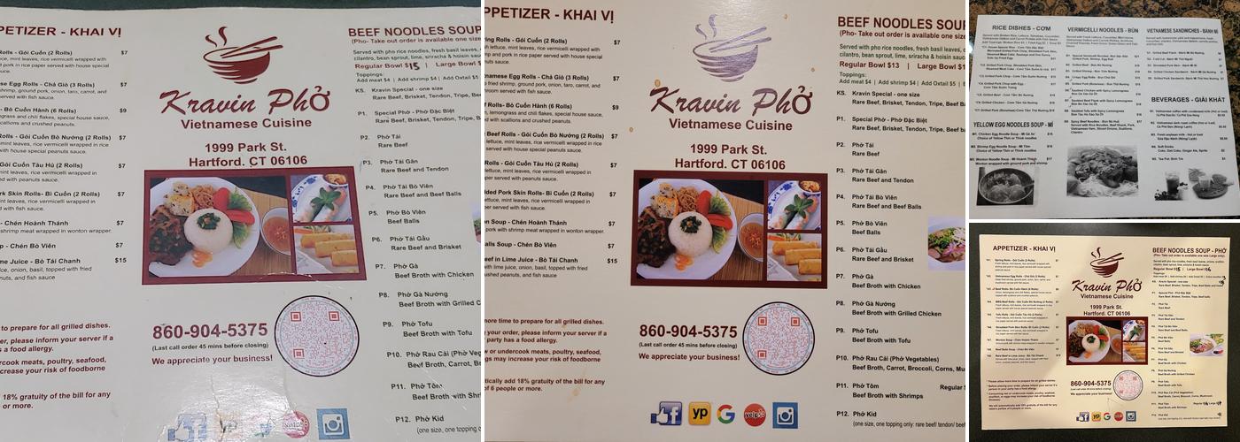 Kravin Pho Menu