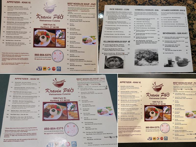 Kravin Pho Menu