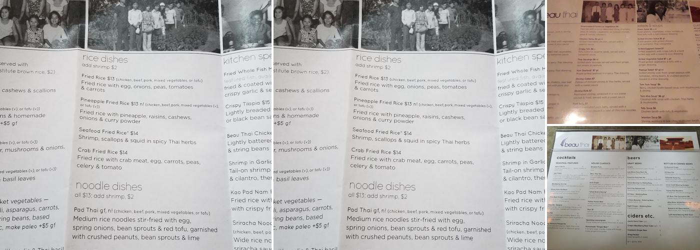 Beau Thai Menu