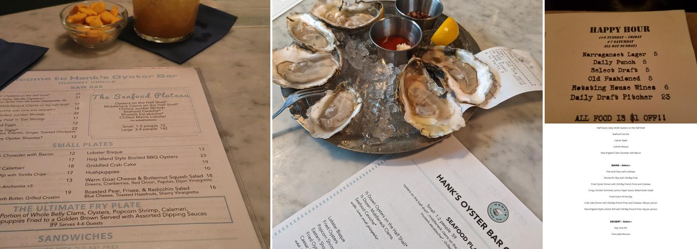 Hank's Oyster Bar Menu