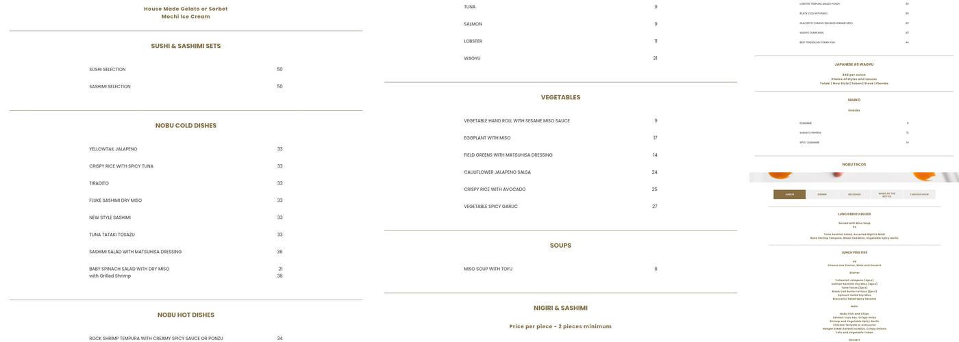 Nobu Washington D.C. Menu