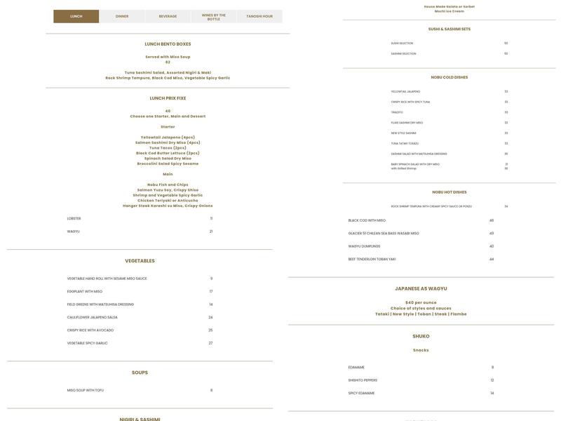 Nobu Washington D.C. Menu