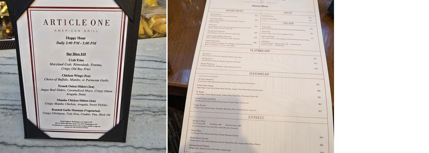 Article One - American Grill Menu