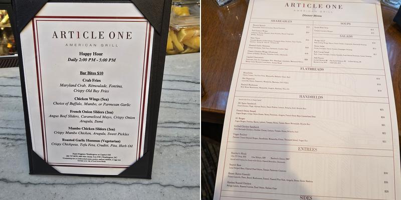 Article One - American Grill Menu