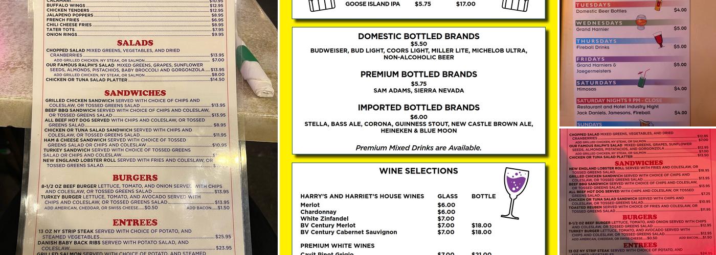 Harry's Restaurant Menu