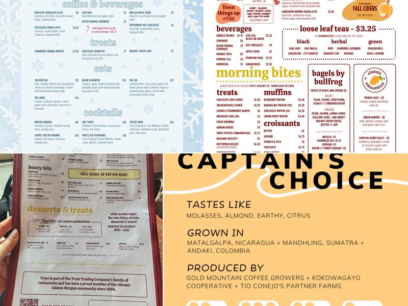 Tryst Menu