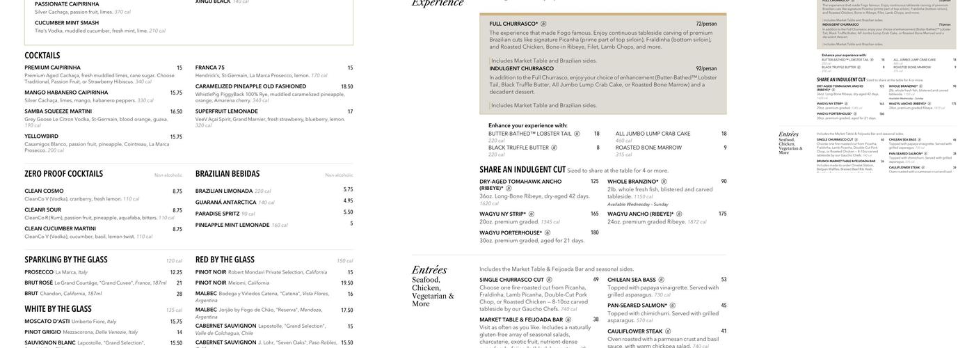 Fogo de Chão Brazilian Steakhouse Menu
