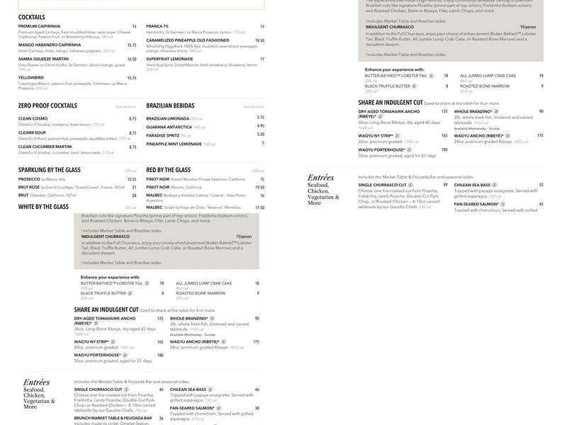 Fogo de Chão Brazilian Steakhouse Menu