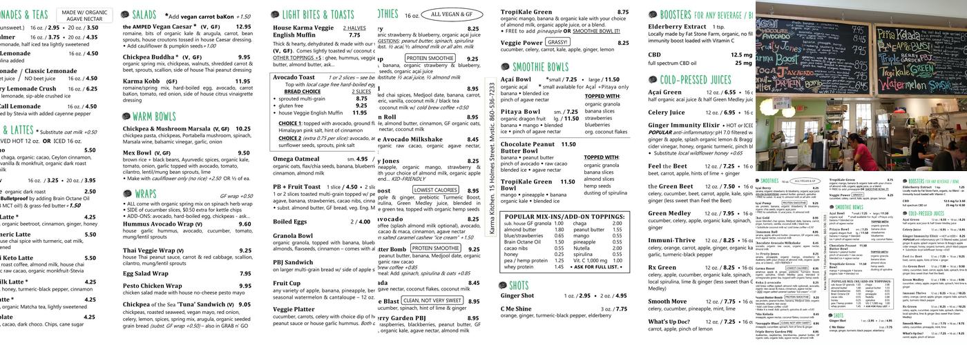 Karma Kitchen Mystic & Juicery Menu
