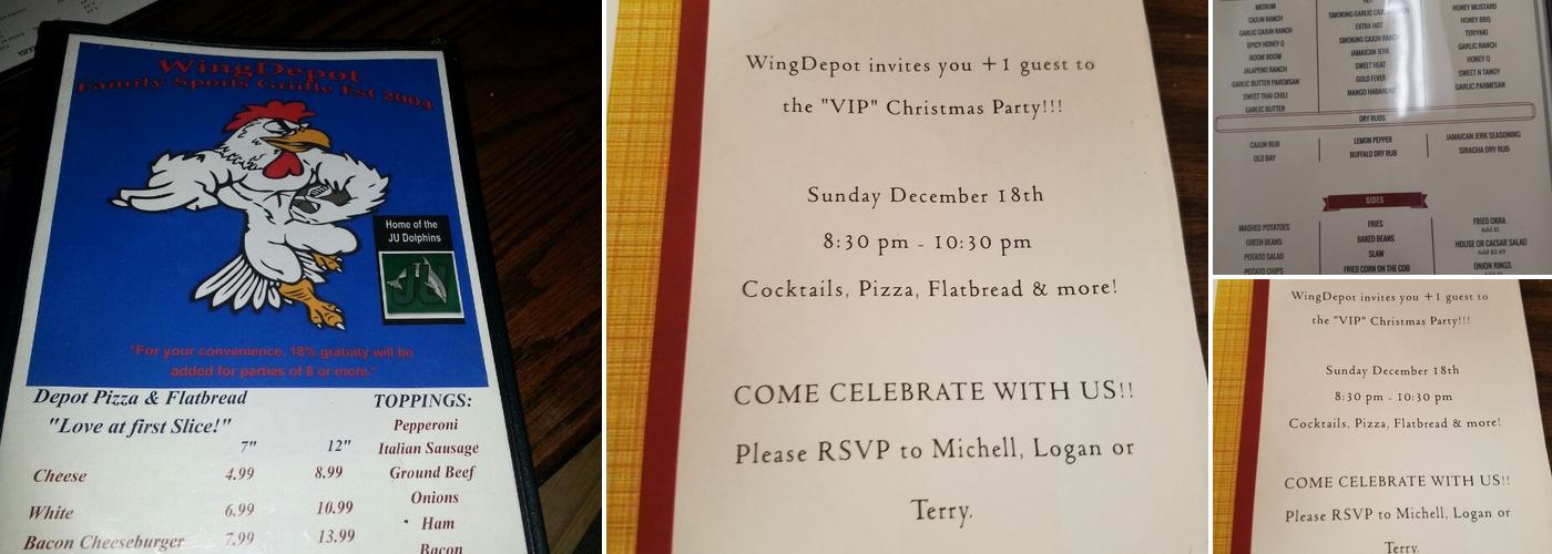 Wing Depot Menu