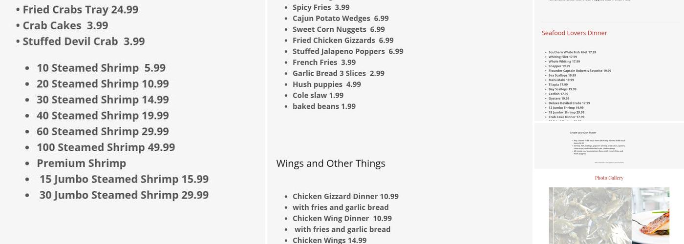 Robert's Seafood & Hot To Go Kitchen Menu