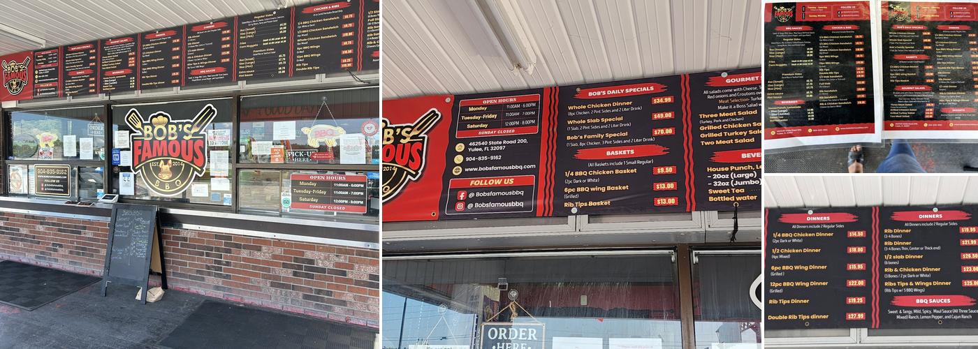 Bob's Famous BBQ Yulee FL Menu