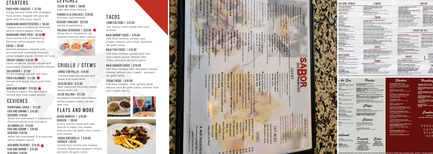 Sabor Mix Restaurant Ceviche Menu