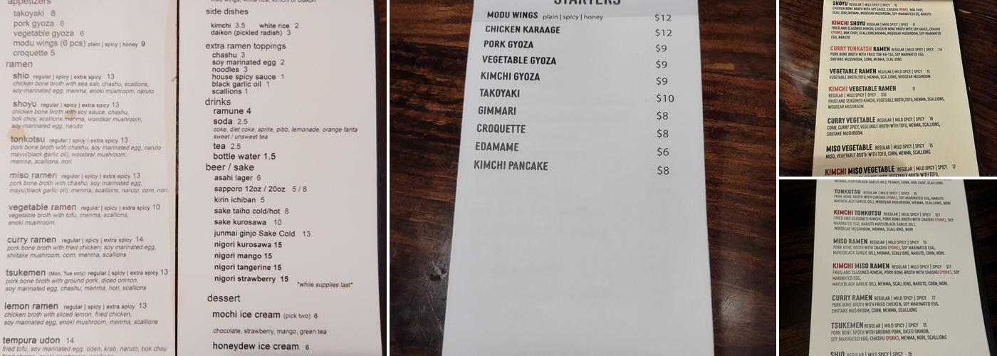 Modu Ramen Menu