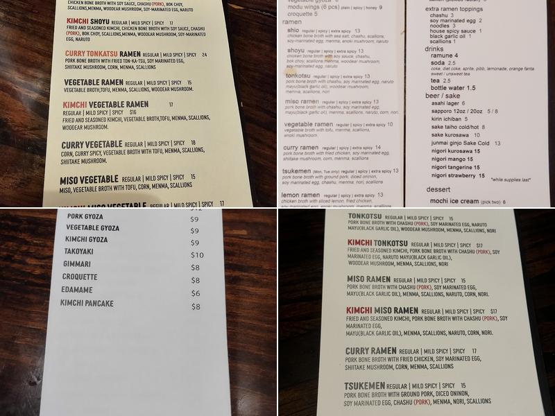 Modu Ramen Menu