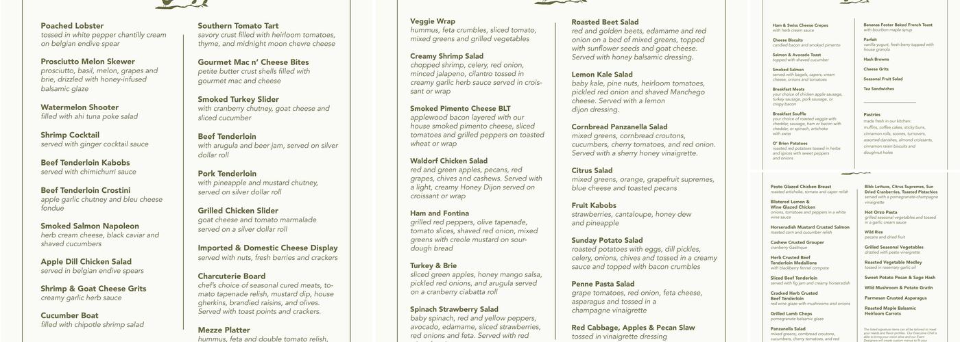 Pastiche Catering Menu