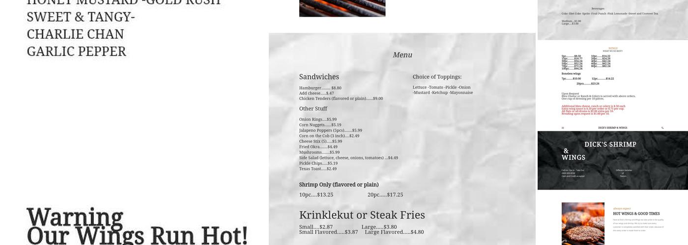 Dick's Shrimp and Wings Menu