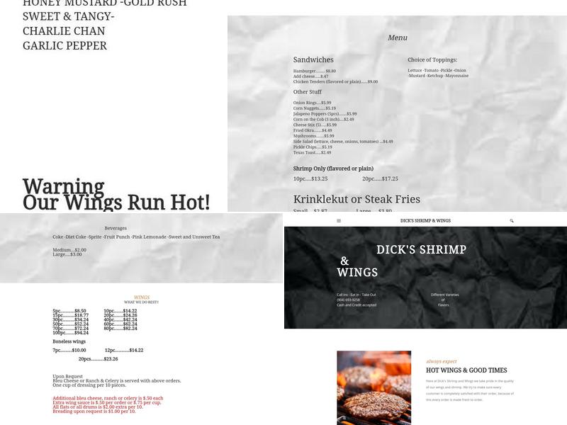 Dick's Shrimp and Wings Menu