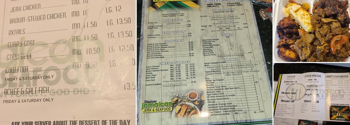 Famous Jamaican Jerk Seafood Menu