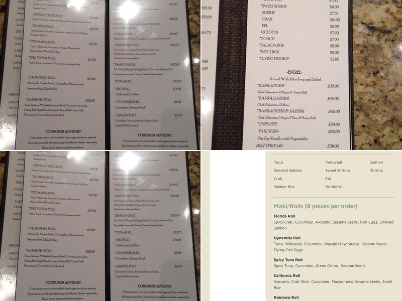 Banrai Sushi Menu