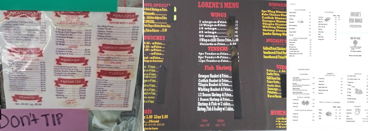 Lorene's Fish House Menu