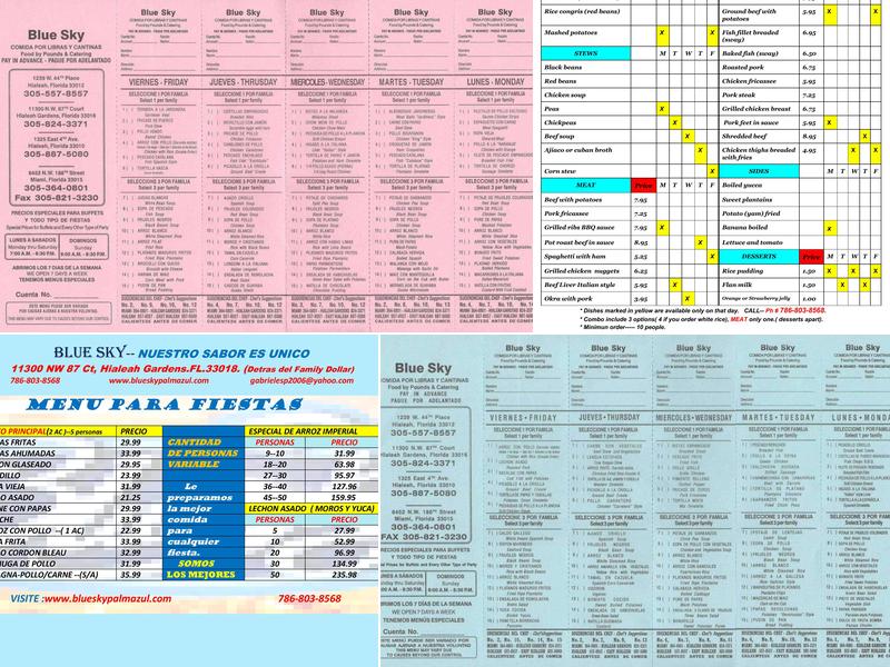 Blue Sky Food by the Pound Menu