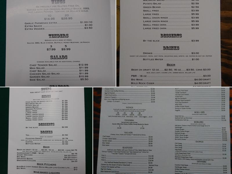 Wild Willie's Menu