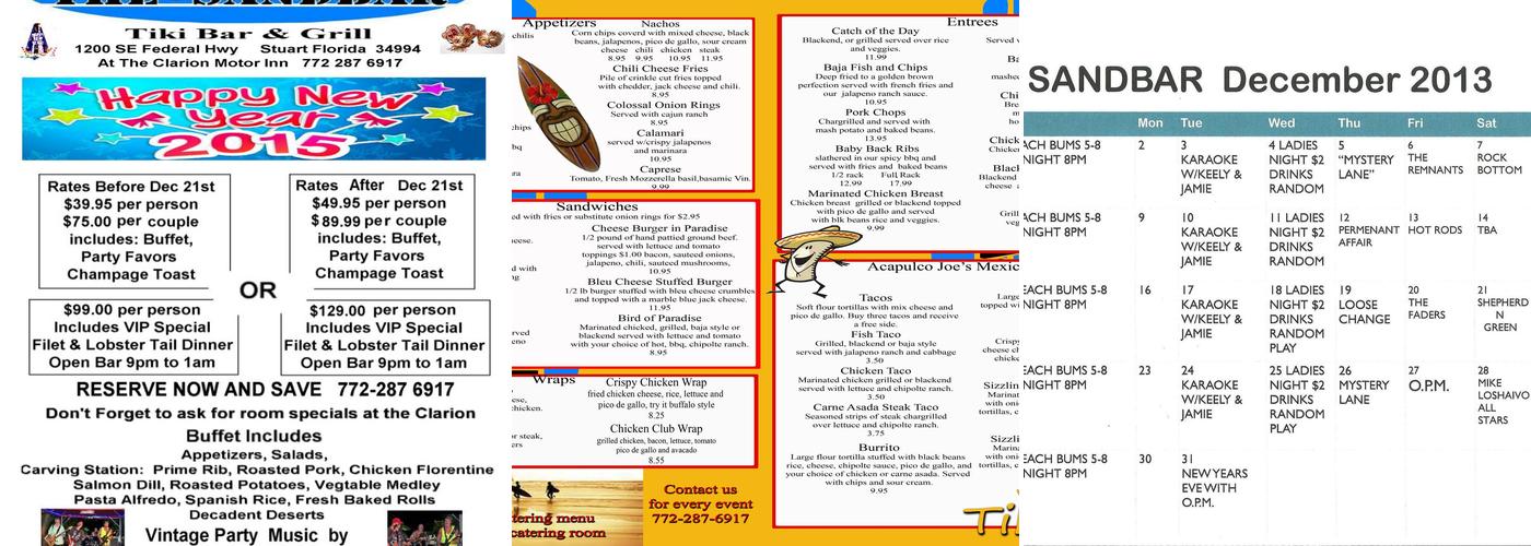 The Sandbar Tiki Bar and Grill Menu