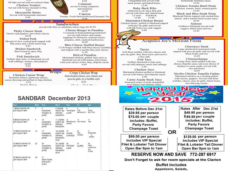 The Sandbar Tiki Bar and Grill Menu