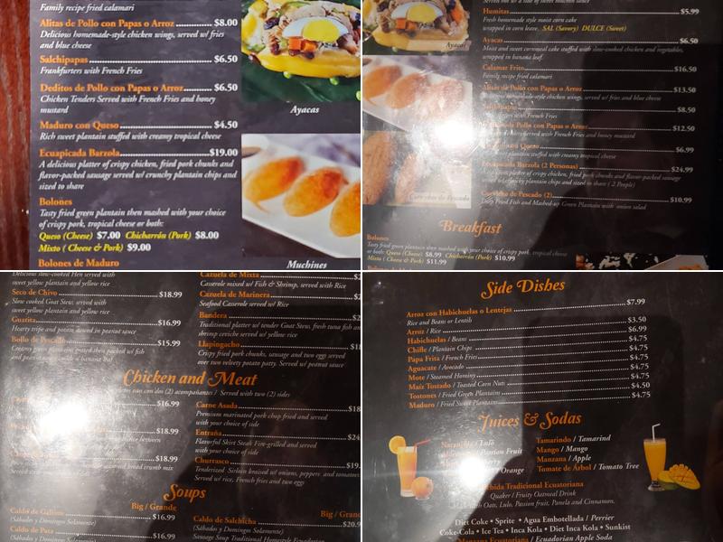 Barzola 2 Restaurante Ecuatoriano Menu