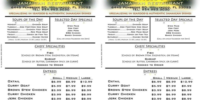 Everton's Mandeville Delight Menu