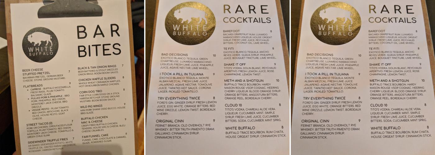 White Buffalo Menu
