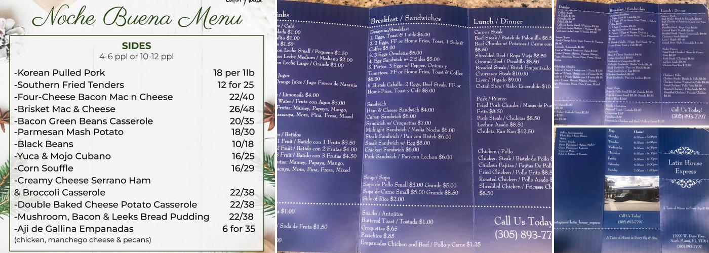 Latin House Express Cafe & Grill Menu