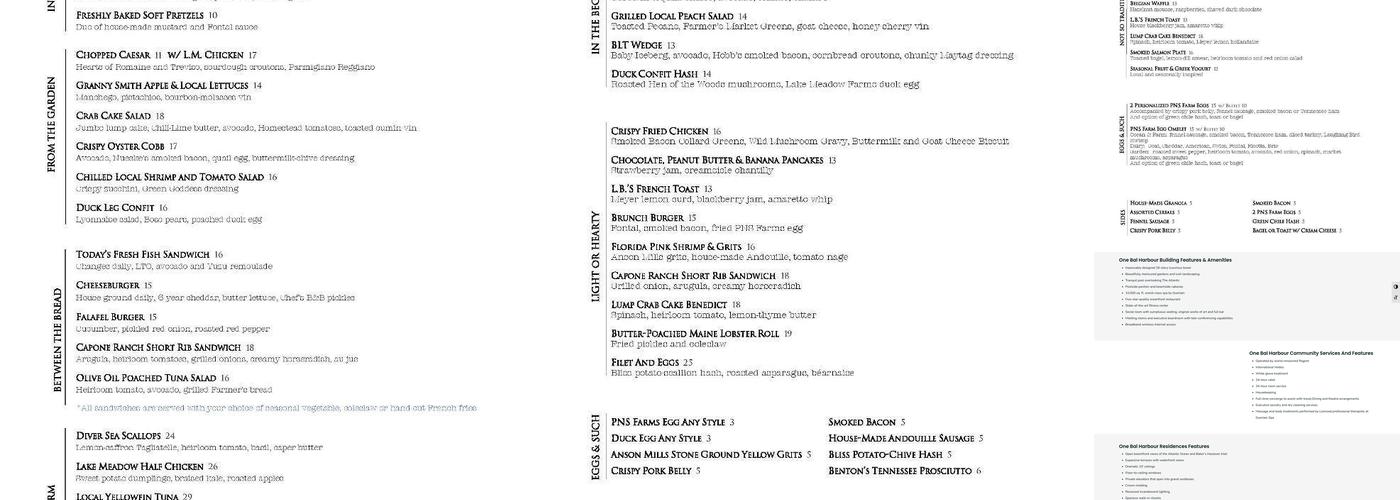 One Bal Harbour Menu
