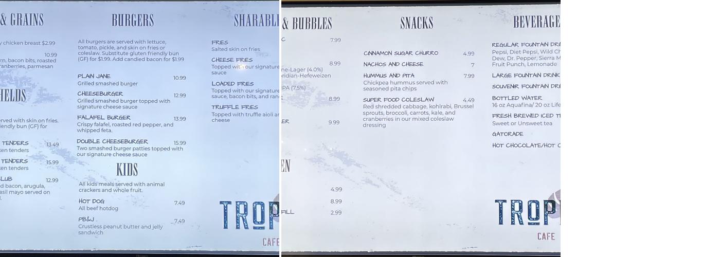 Tropics Café Menu