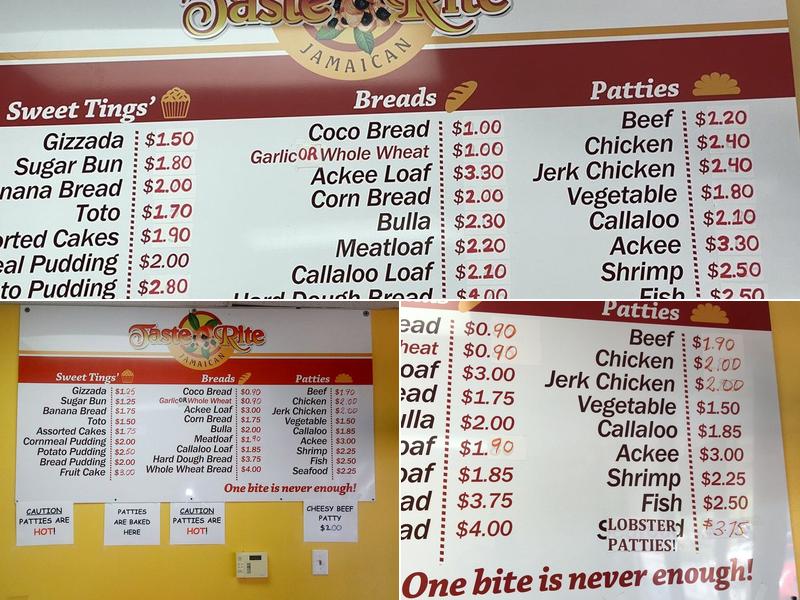 Taste Rite Jamaican Bakery Menu