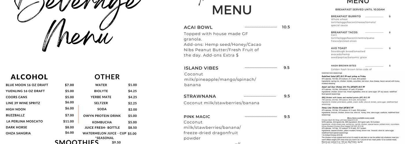 Redefined Food Co Menu