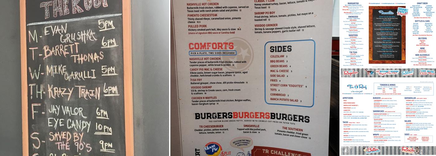 Tin Roof Menu