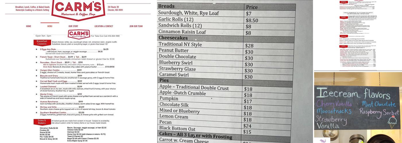 Carm’s Restaurant and Coffee Shop Menu
