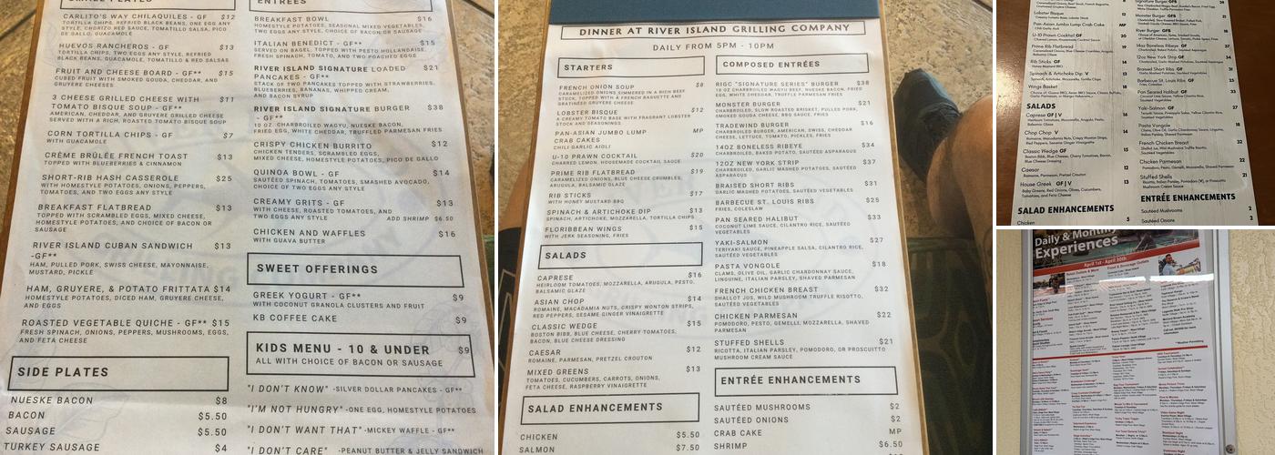 River Island Grilling Company Menu